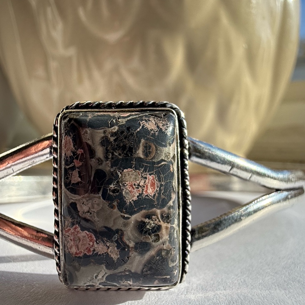 NWOT Sterling Silver Leopard Jasper Adjustable Cuff Bracelet Handmade - Picture 2 of 5